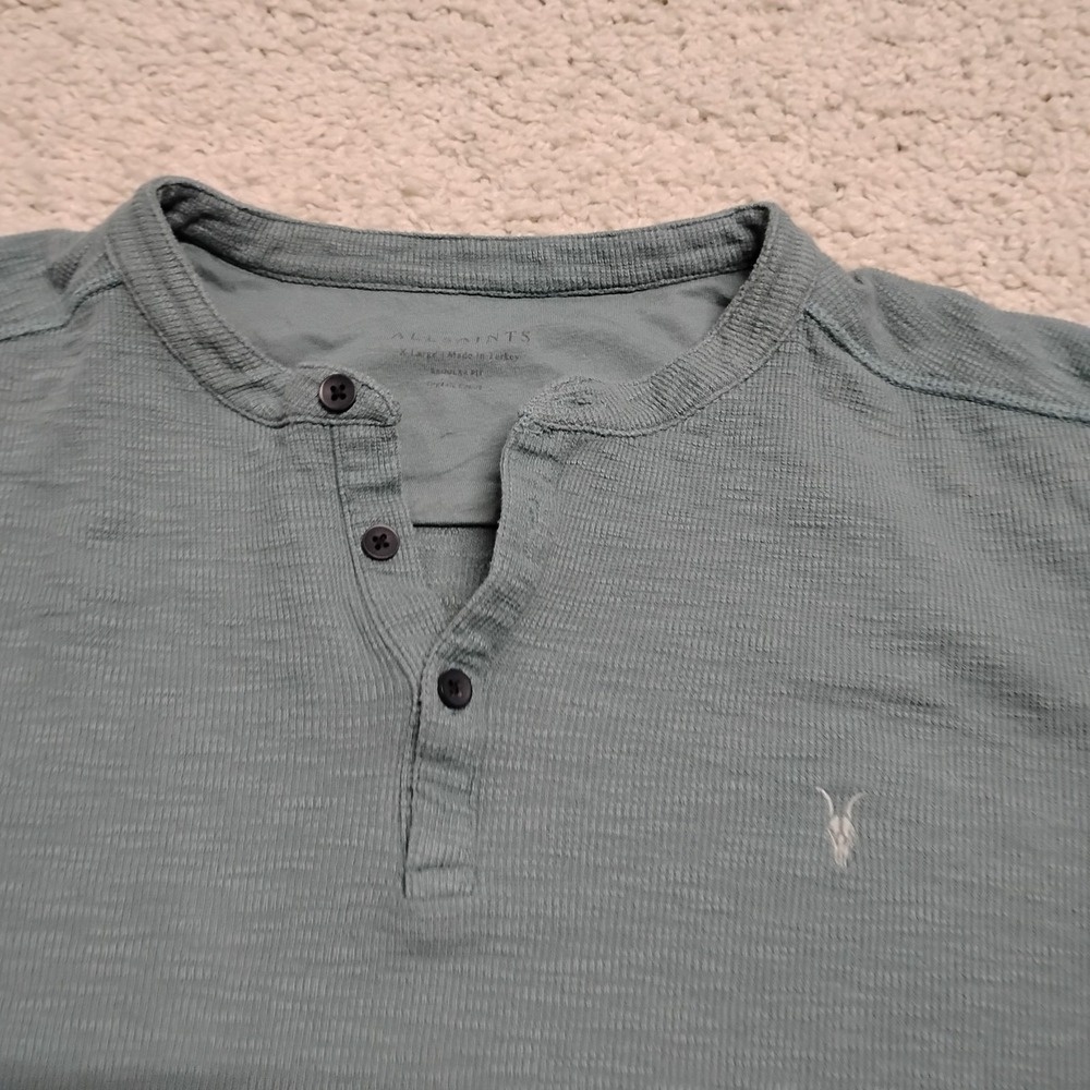AllSaints Shirt Men XL Muse LS Pullover Textured Organic Cotton Thermal Ramskull